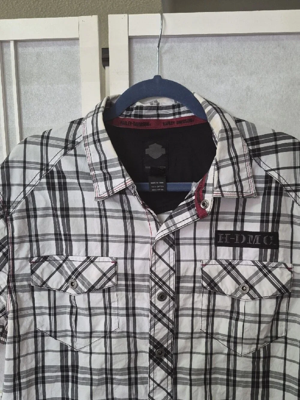 Harley-Davidson Black and White Plaid Short Sleeve Shirt